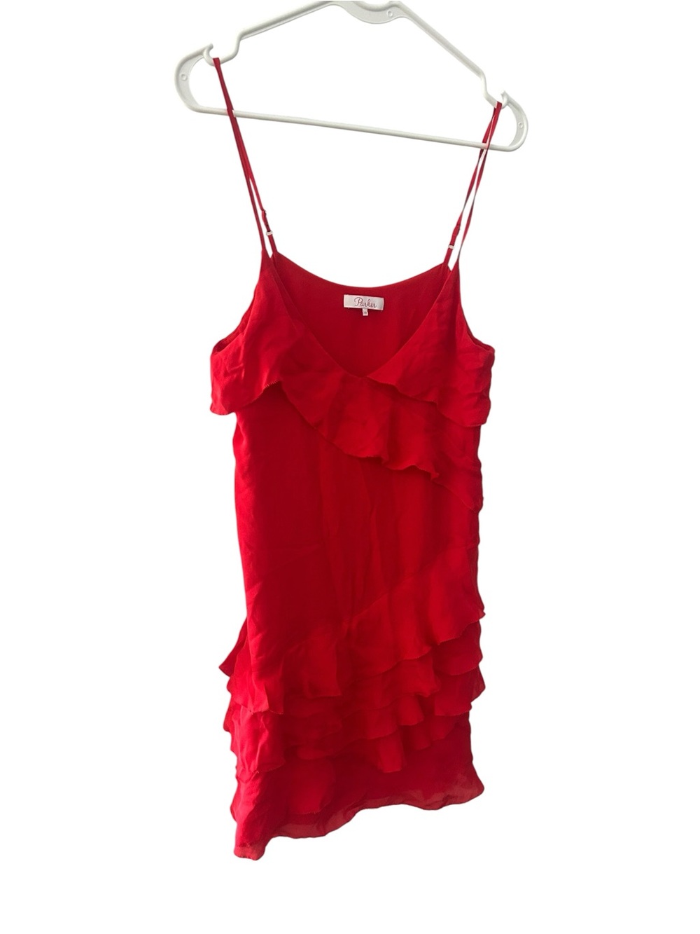 Parker Red Silk Strappy Sleeveless Tiered Ruffle Athena Mini Dress- Sz XS - Picture 10 of 14